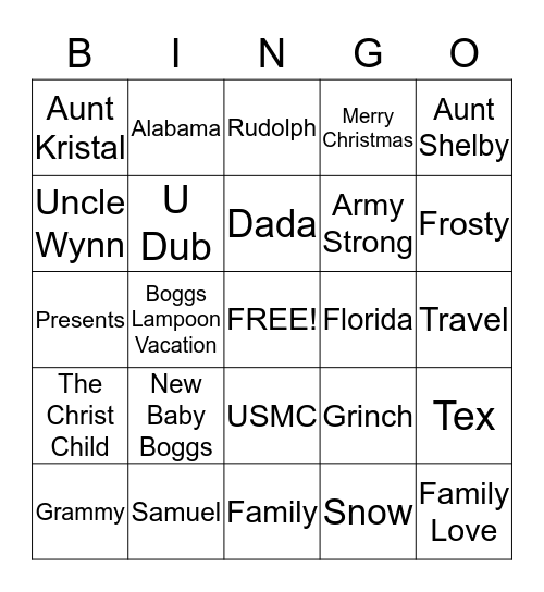 Boggs Family Christmas 2013  Bingo Card