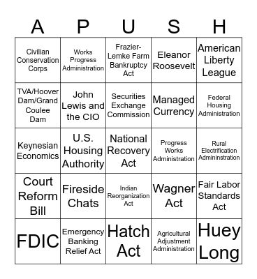 Ch.34 Great Depression and the New Deal Bingo Card