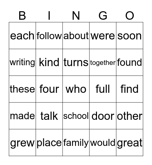 "The Fox and the Stork" Word Power Bingo Card