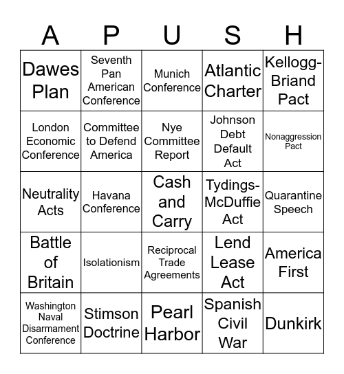 Ch.35 FDR and the Shadow of War Bingo Card