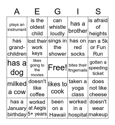 Aegis Palace Casino Bingo Card