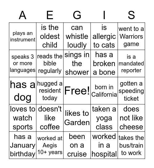 Aegis Palace Casino Bingo Card