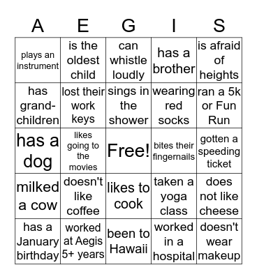 Aegis Palace Casino Bingo Card