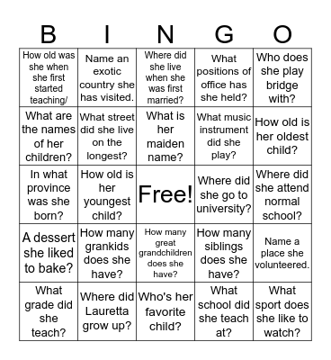 Lauretta Bingo Card
