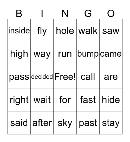 Level D-E Sight Word Bingo Card