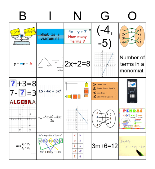 Algebra 1 sm Bingo Card