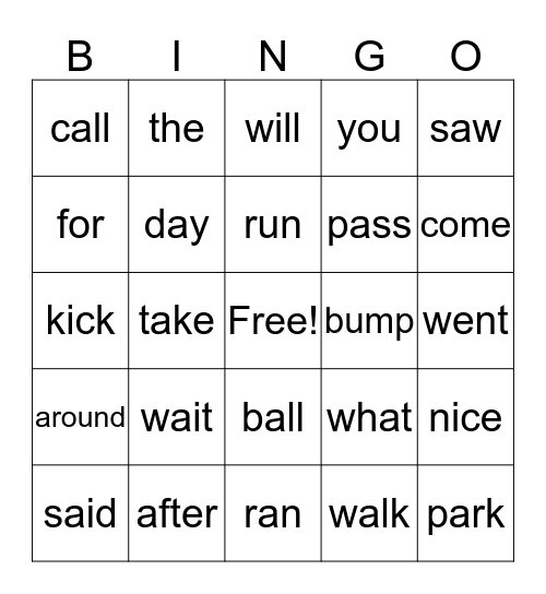 Level D Sight Word Bingo Card