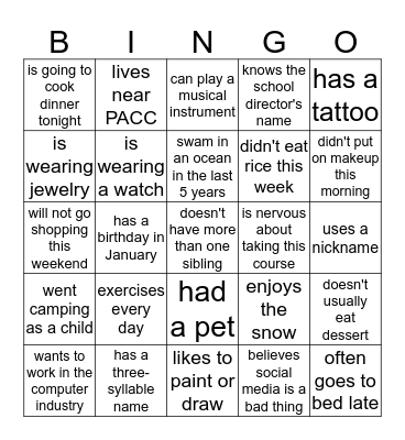 Find someone who... Bingo Card