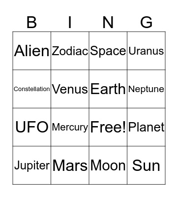 Space! Bingo Card
