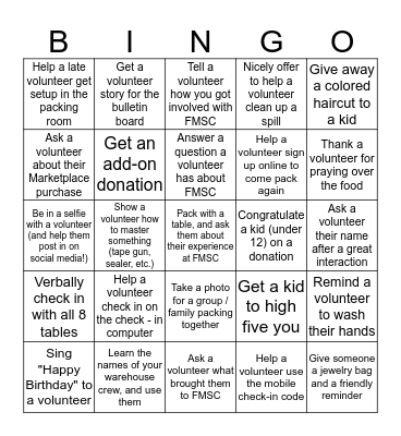 Volunteer Bingo - FMSC Aurora Bingo Card