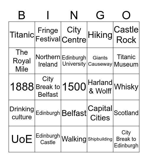 Edinburgh & Belfast Bingo Card