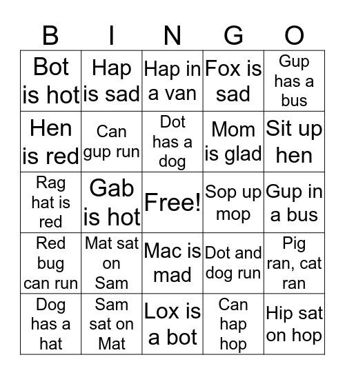 sentences  Bingo Card