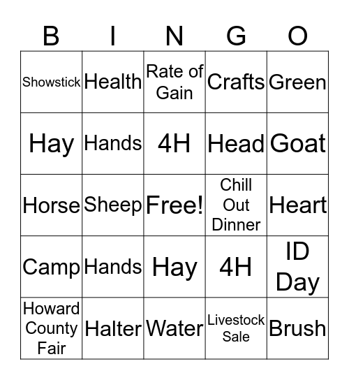 4H Bingo Card