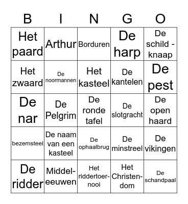 Woordbingo Middeleeuwen Bingo Card