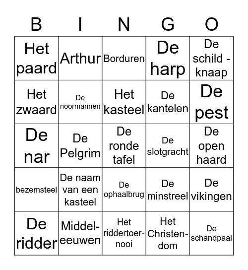 Woordbingo Middeleeuwen Bingo Card