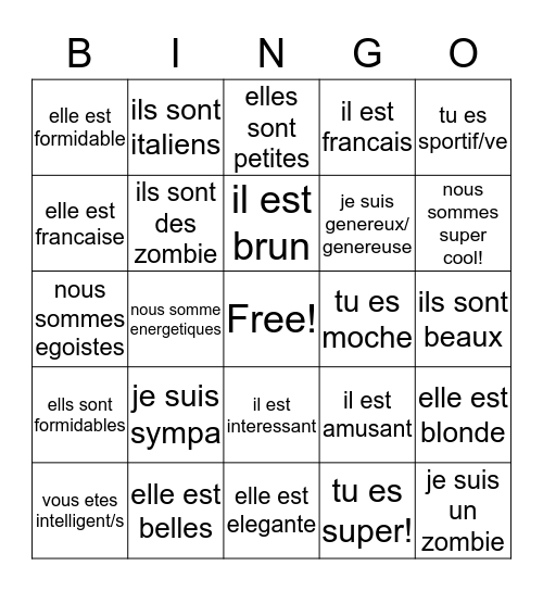 ETRE= to BEEEEE Bingo Card