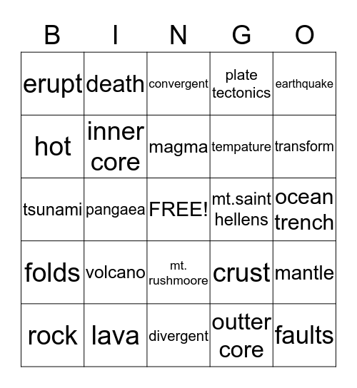 Dynamic Earth Bingo Card