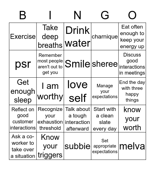 Taking Care of Yourself Bingo Card