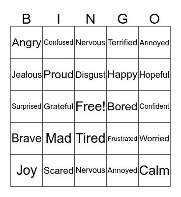 Feelings Bingo Card