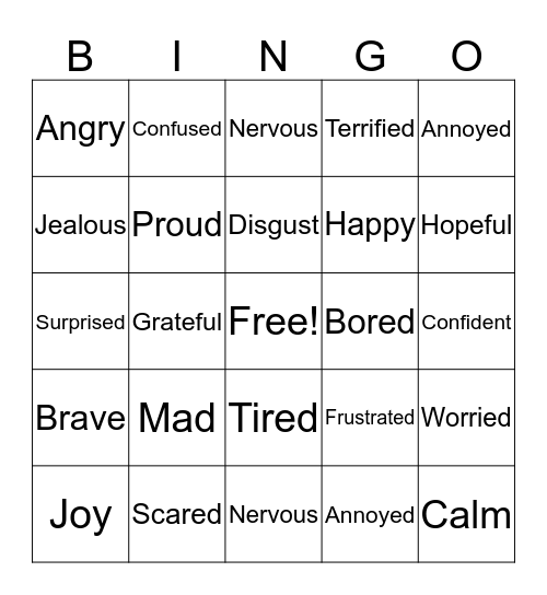 Feelings Bingo Card