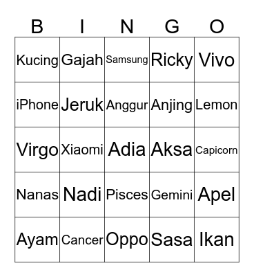 Untitled Bingo Card