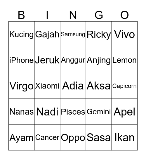 Untitled Bingo Card