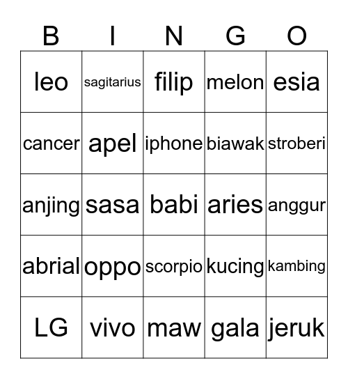 Untitled Bingo Card