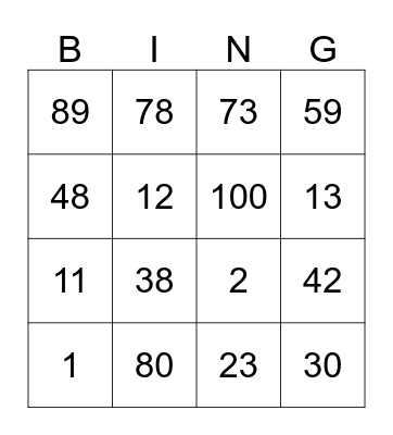 Division Bingo Card