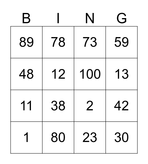 Division Bingo Card