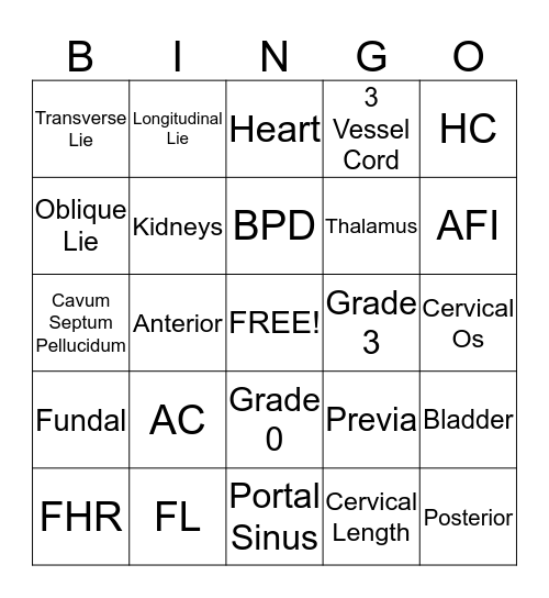 2nd & 3rd Trimester Basics Bingo Card