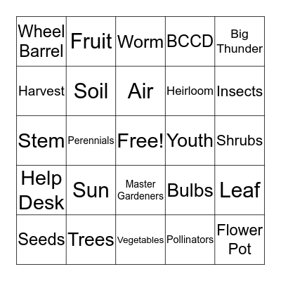 Garden Bingo Card