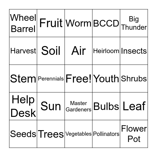 Garden Bingo Card