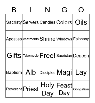 Mass Day Bingo Card