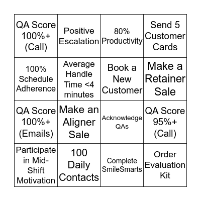 Customer Care Bingo Card
