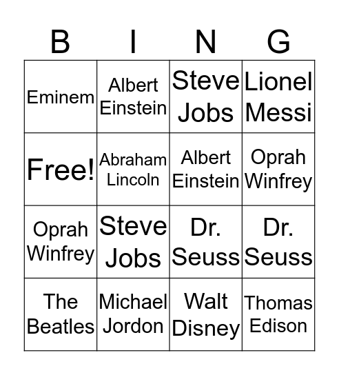 Famous Failures Bingo Card