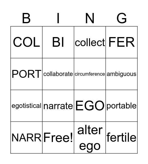 Vocab Bingo Set Two Bingo Card