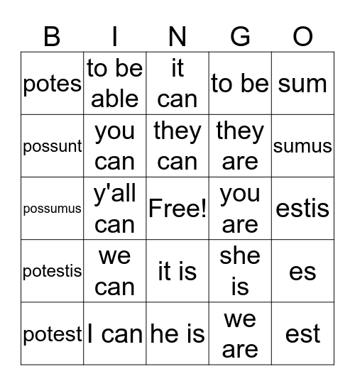 Esse/Posse Bingo Card