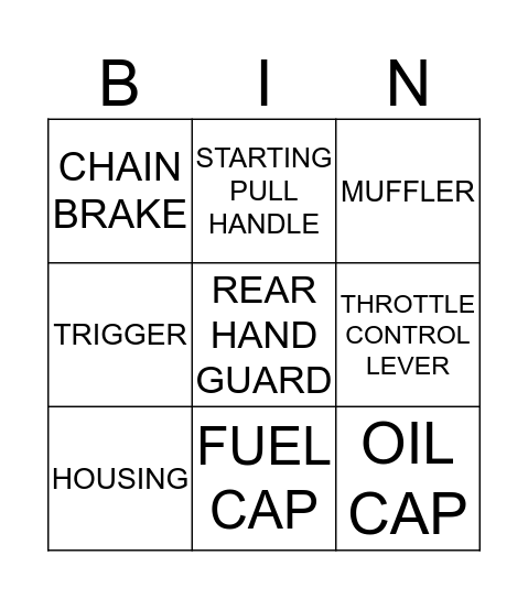 PARTS OF A CHAINSAW Bingo Card