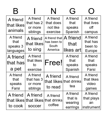 International Bingo Card