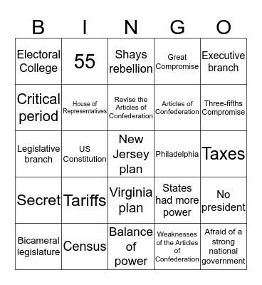 A of C and Constitutional Convention Bingo Card