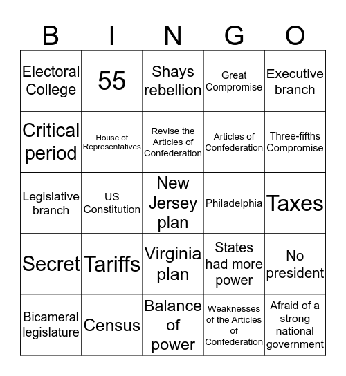A of C and Constitutional Convention Bingo Card