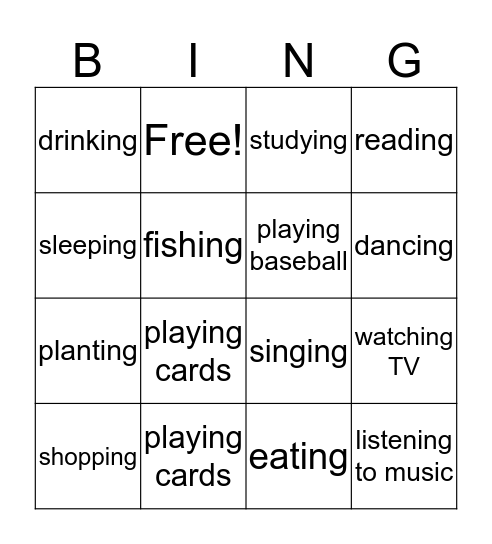 Actions! Bingo Card