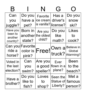 Icebreaker Bingo Card