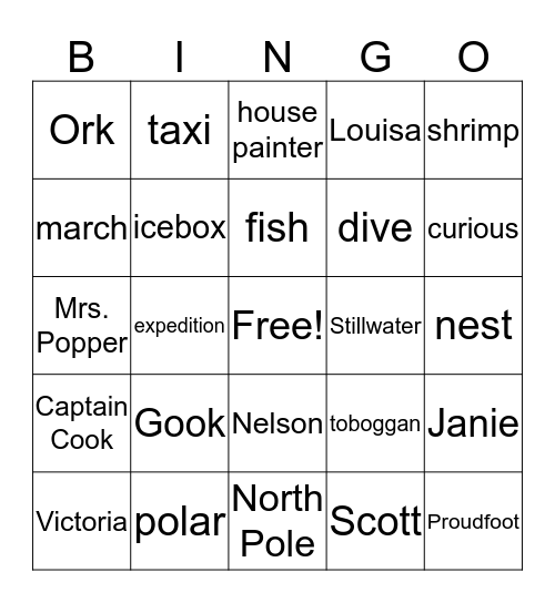 Mr. Popper's Penguins Bingo Card