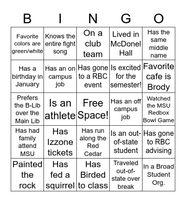BUS 201 Icebreaker Bingo Card
