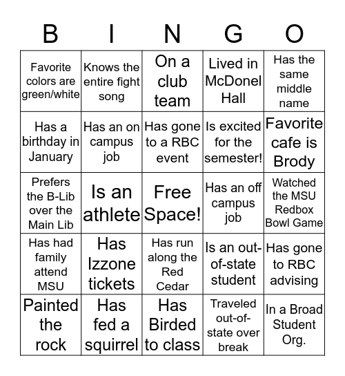 BUS 201 Icebreaker Bingo Card