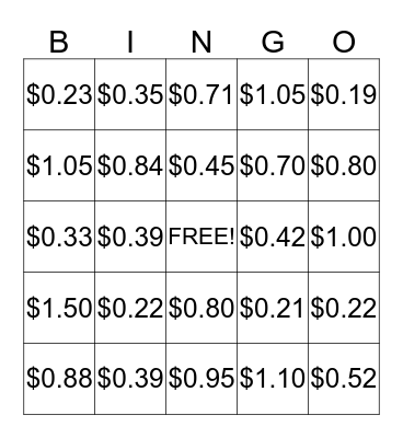 Money Bingo2 Bingo Card