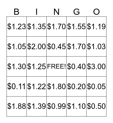 Money Bingo3 Bingo Card