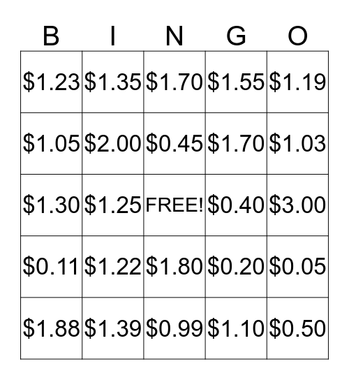 Money Bingo3 Bingo Card