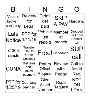 Collections Bingo Card